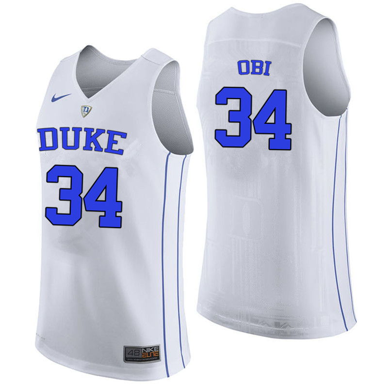 Duke Blue Devils #34 Sean Obi College Basketball Jerseys-White